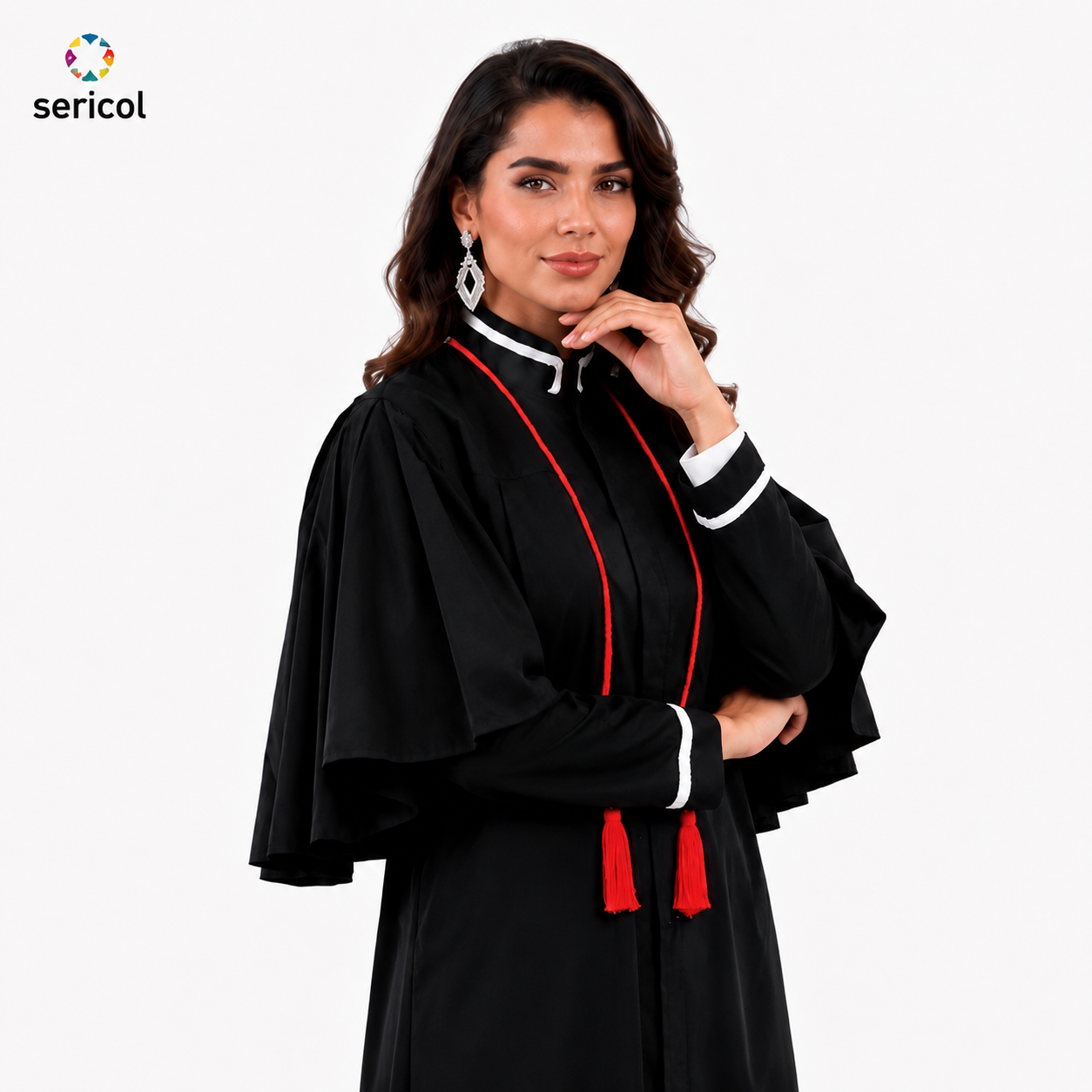 Beca jurídica feminina com torçal vermelho